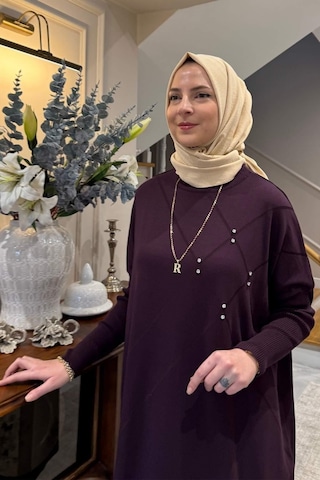 Rabia Şamlı Melda Triko Tunik Mürdüm Normal
