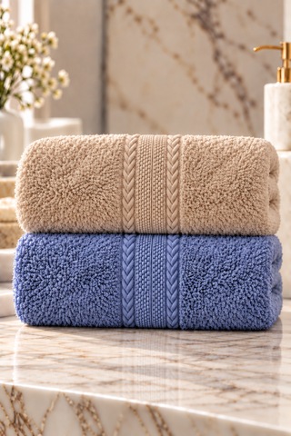 Puffy 2 Adet %100 Bambu Renkli Çavuş Desenli Ultura Yumuşak 50x85 Cm Havlu / Yüz Havlusu / Saç Havlusu / Çeyiz Seti Açık Kahverengi