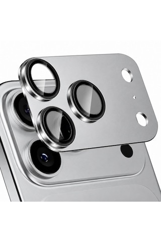 Microcase Apple Uyumlu Apple iPhone 18 Pro Max Kamera Camı Lens Koruyucu Halka Set - Al3131 Gümüş
