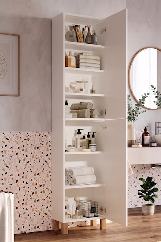 Robin Home Porto 2 Kapaklı Ahşap Ayaklı Çok Amaçlı Banyo Boy Dolabı Havluluk Düzenleyici Beyaz