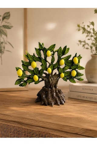 Dekoratif Limon Ağacı Biblo Masa Üstü Konsol Vitrin Ofis Salon Dekoru 21x26 Cm