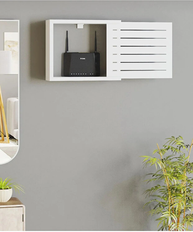 Dekoratif Modem Ve Sigorta Saklama Kutusu Kablo Wifi Gizleme 40x35 Beyaz