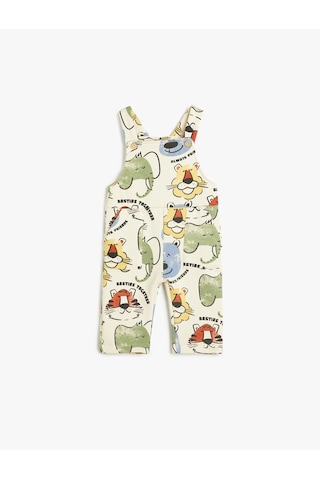 Koton Askılı Uzun Tulum Salopet Hayvanlar Baskı Detaylı Şardonlu Ekru Desenli 5wmb10263tk Ekru