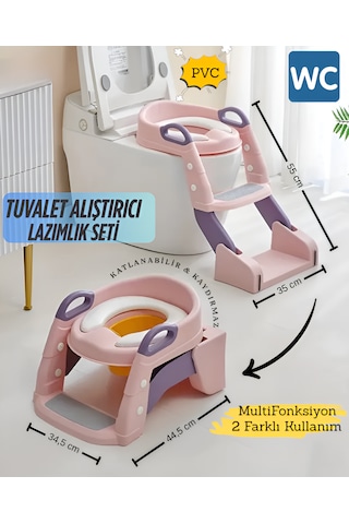 Tuvalet Eğitim Alıştırma Koltuğu Tutma Kollu Ayarlanabilir Lazımlık Klozet Pisuvar Merdivenli Kapağı Adaptörü