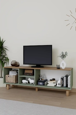 Bohem Serisi Natura Yeşil Pvc Hasır Desen Tv Ünitesi Yeşil