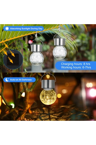 Neevoyu Güneş Enerjili Parlak Beyaz Led Avize, Ip44 Su Geçirmez, 300mah Şarj Edilebilir Pil, 0.1w, Tekli Paket Beyaz