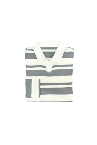 Fazra Erkek Polo Yaka Çizgili Triko Kazak 2025 Açık Gri