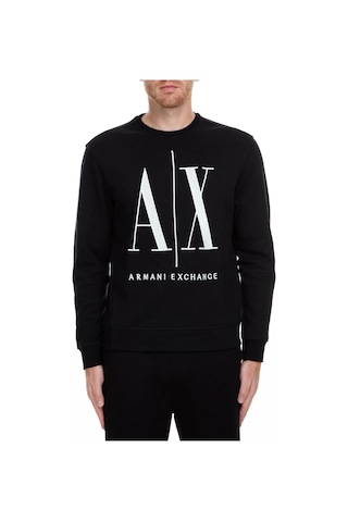Erkek Önde Ax Logolu Bisiklet Yaka Sweatshirt - Siyah Black