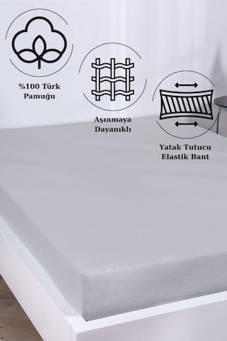 Aç-tak Lastikli Tek Kişilik Çarşaf 160x200+30 Cm Polycotton Matriss Serisi Açık Gri