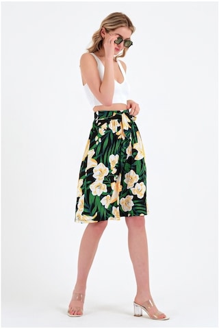 Brz Collection Çiçek Desenli Viskon Etek Çok Renkli