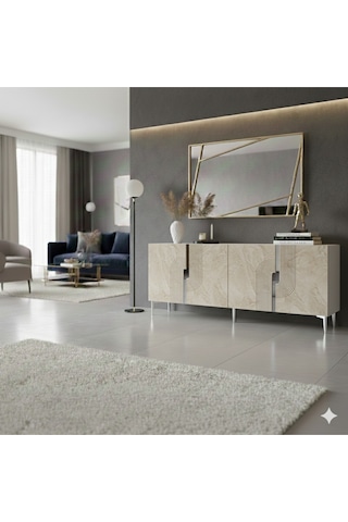 Ka1804bts Meyra180 Konsol, Kahve Köşesi, Tv Sehpası Beyaz-traverten-sılver 180cm Beyaz-traverten-sılver