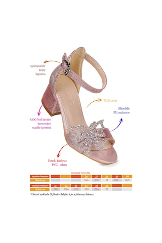 Kiko Kids Zete Kum Simli Kız Çocuk 4 Cm Topuklu Sandalet Abiye Ayakkabı Pudra Pudra