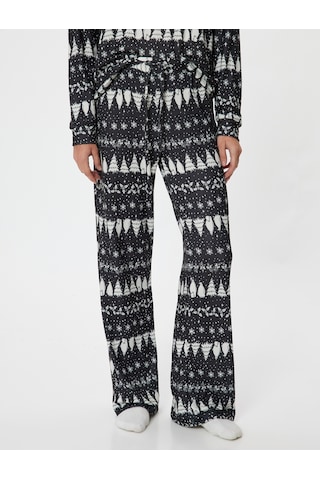 Koton Yılbaşı Temalı Pijama Altı Düz Bol Paça Rahat Kalıp Siyah Desenli 5wlk40008mk Siyah