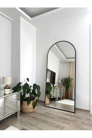 Effe Siyah Metal Çerçeveli 180x80 Cm Oval Ayaklı Boy Aynası