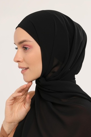 Altobeh Hazır Pratik Lüks Boru Boneli Şifon Şal Siyah