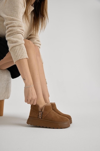 Kalın Poli Taban İçi Astarlı Süet Görünümlü Kadın Taba Günlük Bot Tbprf005 Taba