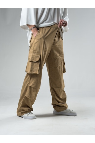 Cocopelli Tasarım Kargo Cepli Paraşüt Kumaş Taba Baggy Pantolon Coc3080
