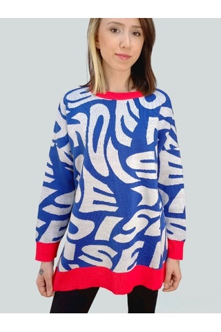 Boutique Venüs Standart Beden Kadın Kazak Desenli Oversize Çok Renkli