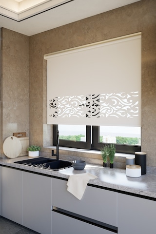 Lazer Kesim Mat Stor Perde, Lazer Kesimli Klasik Serisi, C-8001 Beyaz Renk Siyah