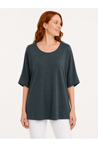 Neden Tekstil Kadın Oversize Yuvarlak Yaka Basic Bluz - Koyu Yeşil