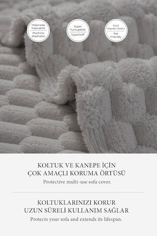Soft Kürklü Koltuk Örtüsü 170x215 Cm Yumuşak Peluş Kaymaz Taban Kanepe Örtüsü Gri