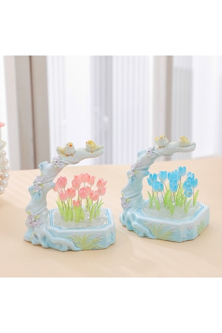 Yaratıcı Masaüstü Reçine Dekoratif Gece Lambası Lale Dıy Malzeme Mavi