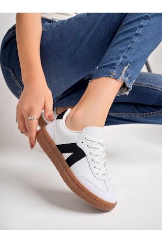 Kadın Sneaker Yüksek Taban Ortopedik Bağcıklı Spor Ayakkabı Retro Beyaz-011