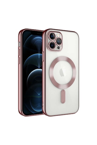 Apple Uyumlu iPhone 13 Pro Max Uyumlu Kamera Korumalı Magsafe Wireless Şarj Özellikli Tchs Demre Kılıf-rose Rose Gold -