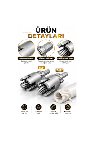 İç Dış Plastik Boru Diş Açma Seti 2 Li 1/2 Ve 3/4 İnç Borulara Uy