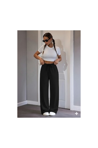 Stil X Kadın Baggy Model Eşofman Altı / 3 İplik Şardonlu Siyah