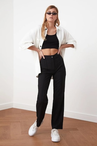 Modaserdem Kadın Yüksek Bel Nervurlu Ithal Krep Pantolon Siyah