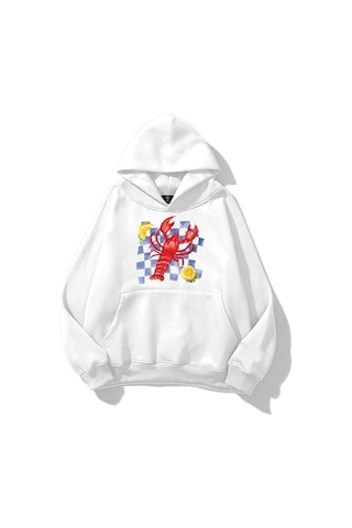 Tarzsokak Unisex Istakoz Ekose Sweatshirt Beyaz