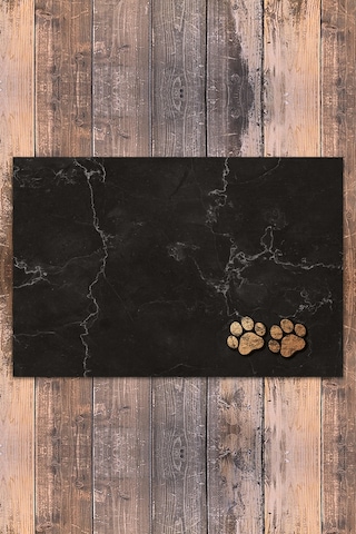 Evaşk Vinil Kaymaz Tabanlı Keçe Baskılı Evcil Hayvan Pet Mama  Paspası 40x60 Renk SİYAH PM0140S