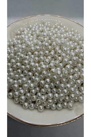 25 Gram 6 Mm Beyaz Renk Plastik İnci Boncuk, Aksesuar Takı Yapım Boncuğu Çanta Boncuğu 190-200 Adet