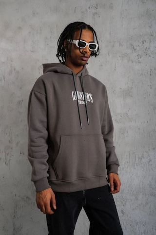 Mbb E-ticaret Erkek 3 İplik Pamuklu Baskılı Kapüşonlu Cepli Sweatshirt Hoodie - Gri