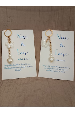 Kalpli Kelebek Anahtarlık Nişan /nikah / Düğün Hatırası 10 Adet Gold