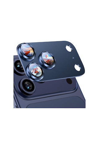 Sapphire Full Camera Guard İphone Uyumlu Safir Kamera Lens Koruyucu Kılıf Dostu Metal 9h Temperli Cam Kamera Kapağı Abis Lacivert, İphone 17 Pro