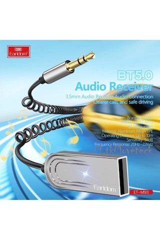 M93 Wireless Bluetooth Araç Kiti Hifi Stereo Ses Alıcısı Usb To Aux 3.5mm Jack Adaptörü Bluetooth 5