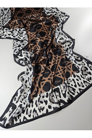Miorel Scarfs Leopar Tema Cd Tema Vual İpek Şal Aksesuar Fular Silk Scarfs Shawl Hijab Kahverengi