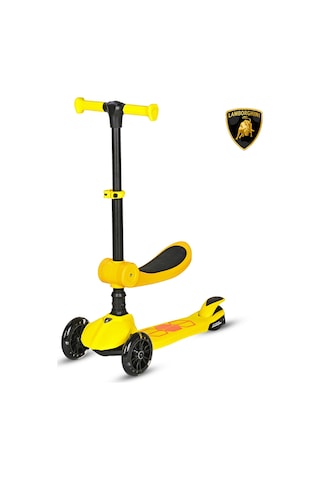 Lamborghini Lisanslı L5 2in1 Katlanabilir Oturaklı Işıklı 3 Tekerlekli Çocuk Scooter Sarı