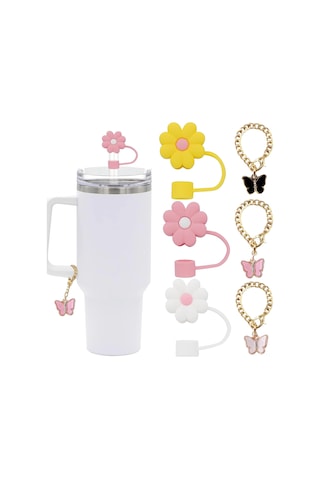 Moveevo 6'lı Renkli Silikon Bardak Kılıfı Seti: Çiçek Desenli, Toz Ve Düşükten Koruyucu, Kepek Korumalı, Kelebek Charmlı Aksesuarlar Çok Renkli