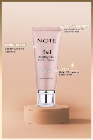 Note Cosmetique 3 in 1 Healthy Skin Light Tinted Moisturizer SPF 50 Renk Ton Eşitleyici Aydınlatıcı Krem 00 Açık Ton