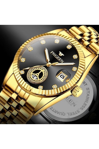 Novahub Fngeen 7010 Orta Yaşlı Erkekler Aydınlık Takvim Kuvars Saat Altın Altın Yüzey Arasında Çok Renkli Çok Renkli