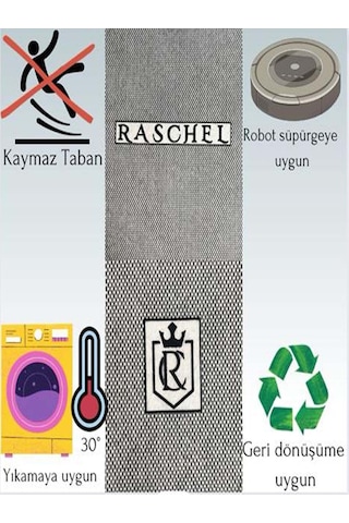 Raschel Carpet Geometrik Desenli Kahverengi Kaymaz Taban Kalın Peluş Halı - Yolluk Krem