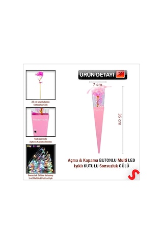 Kutulu Ve Led Işıklı Sonsuzluk Gülü, 35cm - Pembe