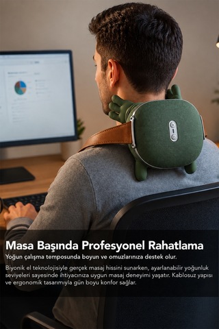Isıtmalı Taşınabilir Masaj Aleti - Parmakla El Hissiyatı Veren Şarjlı Boyun Sırt Omuz Bacak Aleti Yeşil