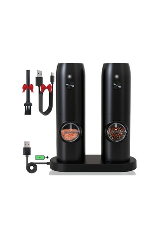 Honeybeeshop Bir Paket 1 Veya 2li Sarj Edilebilir Elektrikli Biber Ve Tuz Degirmeni Seti Sarj Tablasi Otomatik Calisma Led İsik Ayarlanabilir Ogutme Usb Sarj Kompakt Tasarim Ahşap