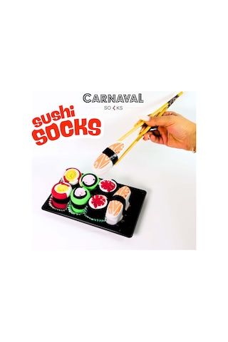 Carnaval Socks Carnaval Unisex Hediye Sushi Kutusu Çorap Seti - Sushi Desenli Pamuk Çorap - Sushi Socks Box 2000386
