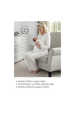 Pijama Ekru Lohusa Pijama Takımı Hamile Ve Doğum Sonrası Anne Adayları İçin Rahat Yumuşak Şık Sade