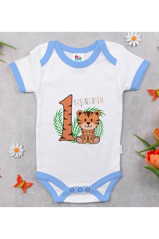 Bk Gift Bk Kids 1 Yaşındayım Tasarımlı Mavi Bebek Body Zıbın-1 Çok Renkli